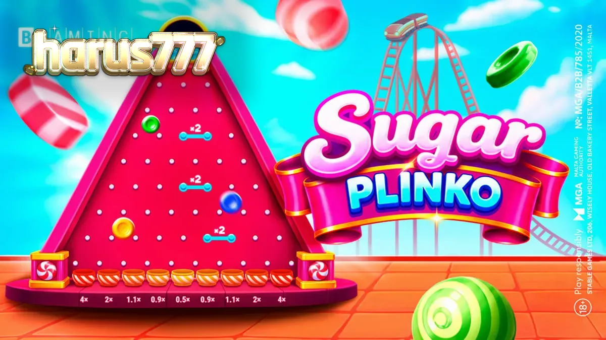 Tampilan visual permainan Sugar Plinko dengan tema permen yang ceria